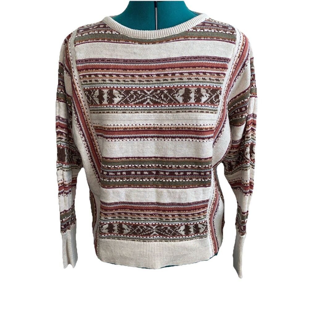 VTG Chaps Knit Pullover Striped Sweater PM Aztec Southwestern Fair Isle